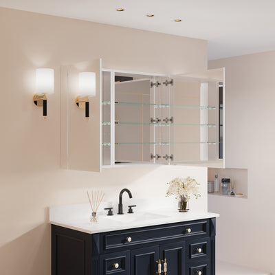 40 in. ×30 in. Copper-Free Tri-Views Mirror Medicine Cabinet with Adjustable Shelves and Dual Swing Doors