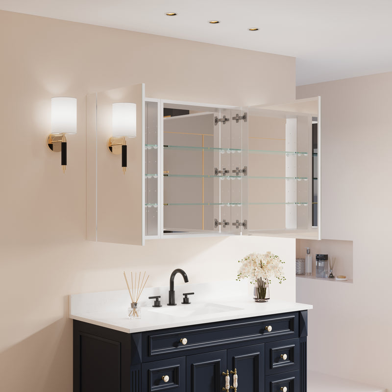 40 in. ×30 in. Copper-Free Tri-Views Mirror Medicine Cabinet with Adjustable Shelves and Dual Swing Doors
