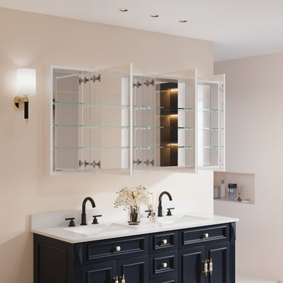 52 in. ×30 in. Copper-Free Tri-Views Mirror Medicine Cabinet with Adjustable Shelves and 3 Doors
