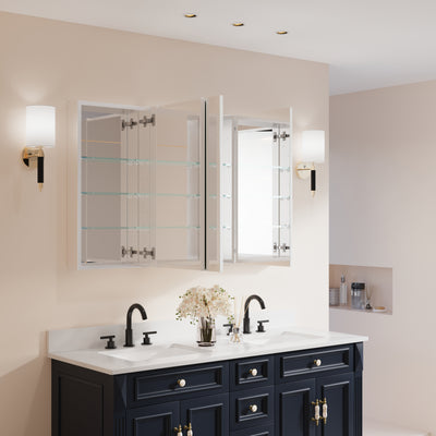 52 in. ×30 in. Copper-Free Tri-Views Mirror Medicine Cabinet with Adjustable Shelves and 3 Doors