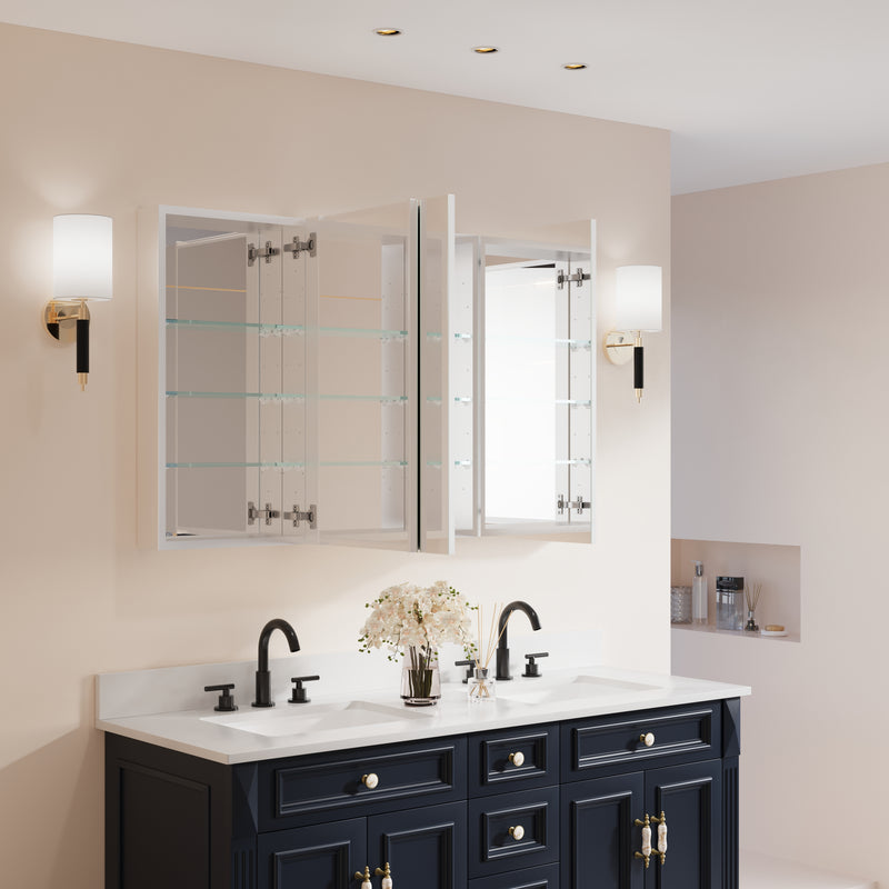 52 in. ×30 in. Copper-Free Tri-Views Mirror Medicine Cabinet with Adjustable Shelves and 3 Doors