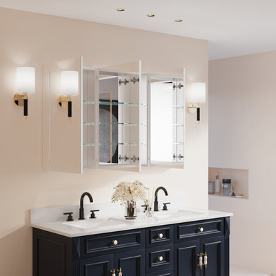 52 in. ×30 in. Copper-Free Tri-Views Mirror Medicine Cabinet with Adjustable Shelves and 3 Doors