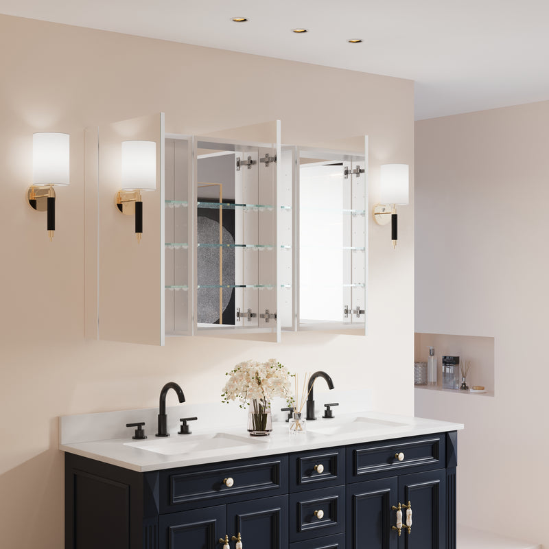 52 in. ×30 in. Copper-Free Tri-Views Mirror Medicine Cabinet with Adjustable Shelves and 3 Doors