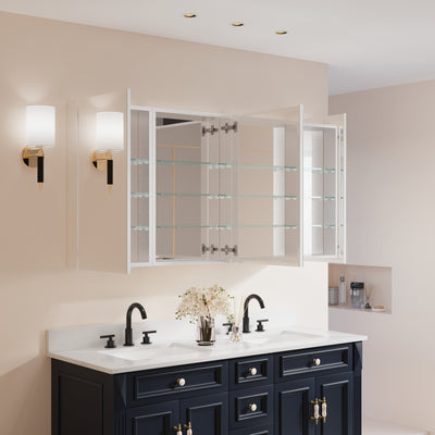 52 in. ×30 in. Copper-Free Tri-Views Mirror Medicine Cabinet with Adjustable Shelves and 3 Doors