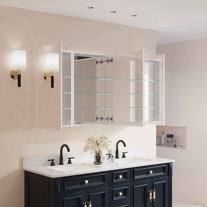 52 in. ×30 in. Copper-Free Tri-Views Mirror Medicine Cabinet with Adjustable Shelves and 3 Doors