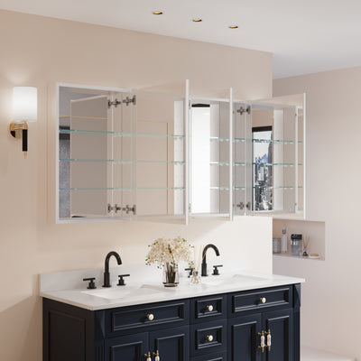 56 in. ×30 in. Copper-Free Tri-Views Mirror Medicine Cabinet with Adjustable Shelves and 3 Doors