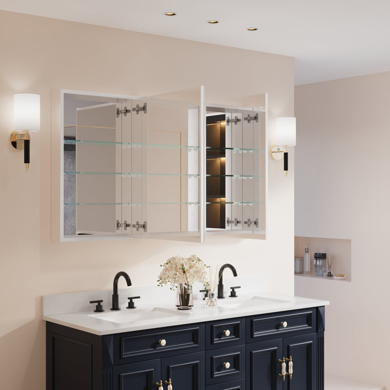 56 in. ×30 in. Copper-Free Tri-Views Mirror Medicine Cabinet with Adjustable Shelves and 3 Doors