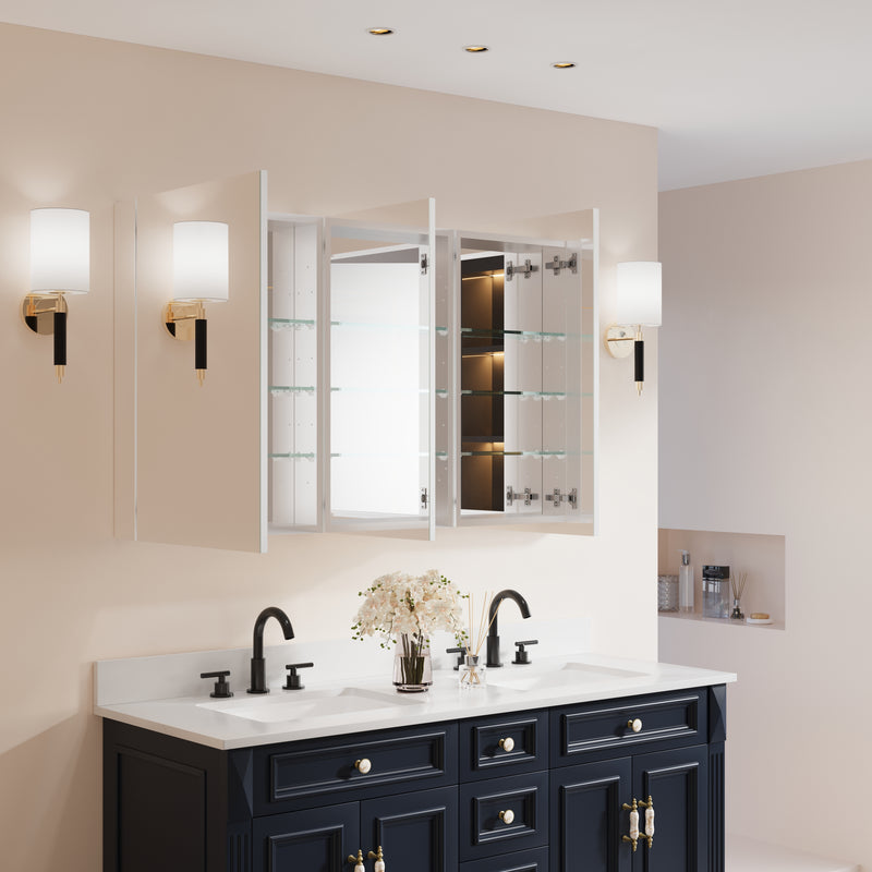 56 in. ×30 in. Copper-Free Tri-Views Mirror Medicine Cabinet with Adjustable Shelves and 3 Doors