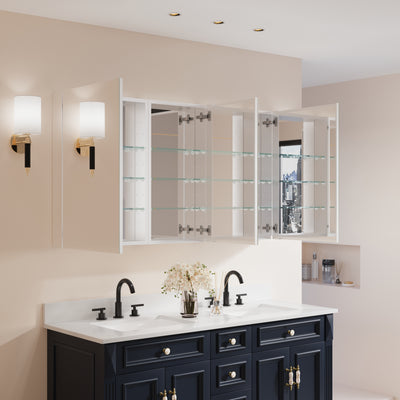 56 in. ×30 in. Copper-Free Tri-Views Mirror Medicine Cabinet with Adjustable Shelves and 3 Doors