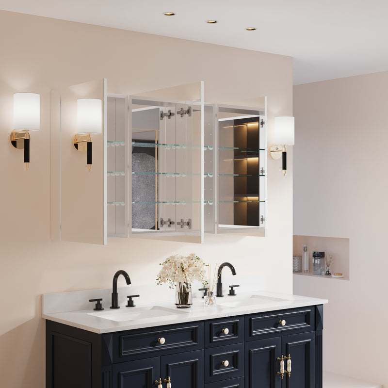 56 in. ×30 in. Copper-Free Tri-Views Mirror Medicine Cabinet with Adjustable Shelves and 3 Doors