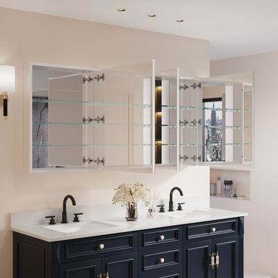 64 in. ×30 in. Copper-Free Tri-Views Mirror Medicine Cabinet with Adjustable Shelves and 3 Doors