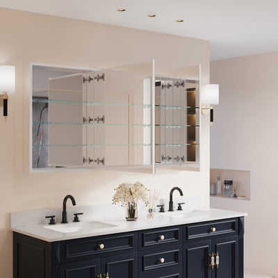 64 in. ×30 in. Copper-Free Tri-Views Mirror Medicine Cabinet with Adjustable Shelves and 3 Doors