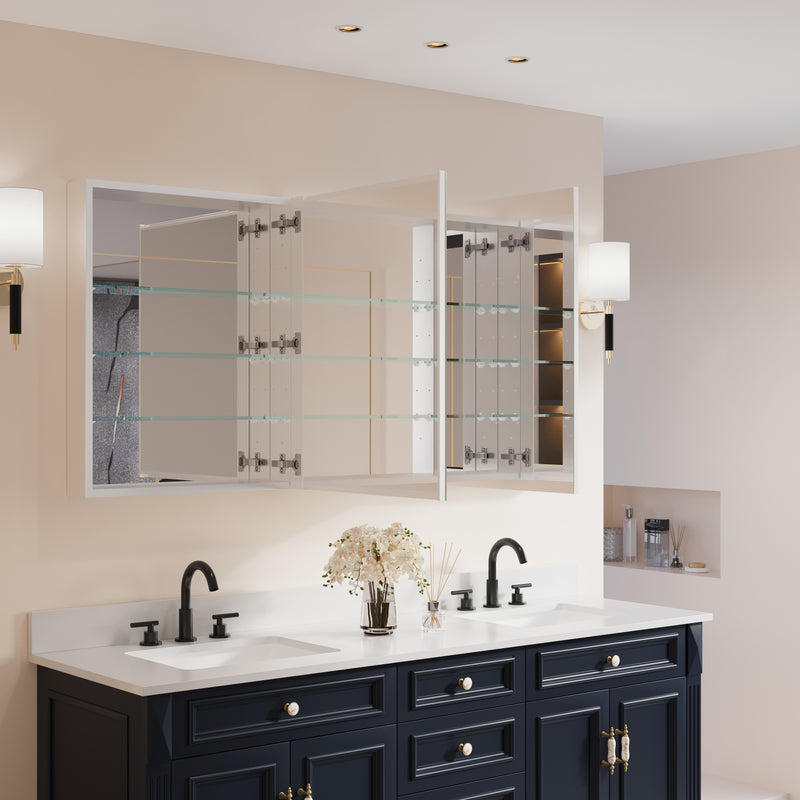 64 in. ×30 in. Copper-Free Tri-Views Mirror Medicine Cabinet with Adjustable Shelves and 3 Doors