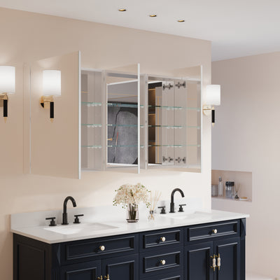 64 in. ×30 in. Copper-Free Tri-Views Mirror Medicine Cabinet with Adjustable Shelves and 3 Doors