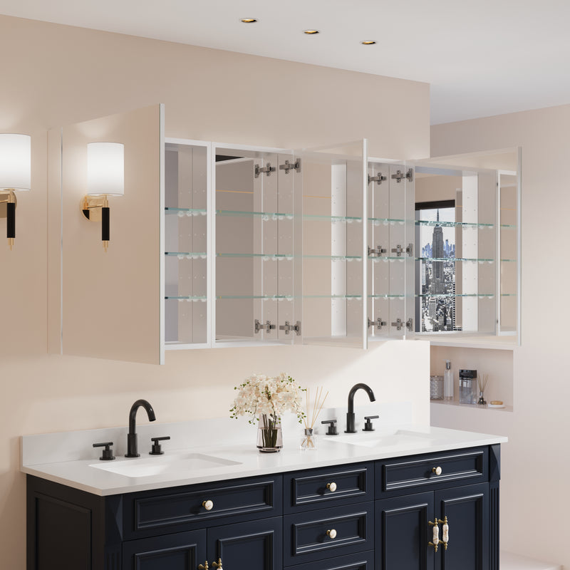 64 in. ×30 in. Copper-Free Tri-Views Mirror Medicine Cabinet with Adjustable Shelves and 3 Doors