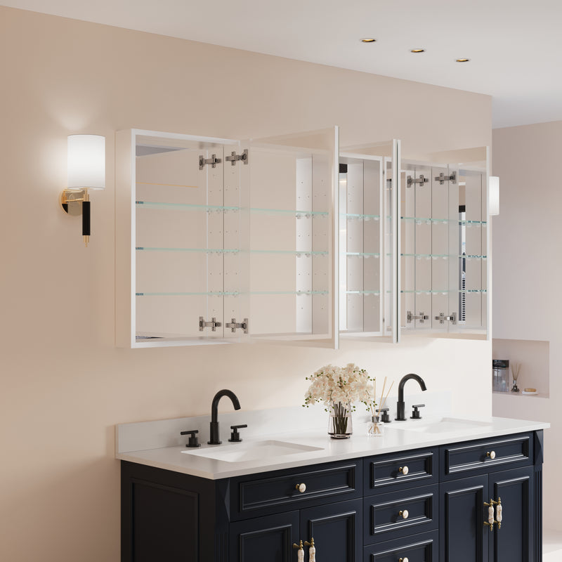 72 in. ×30 in. Copper-Free Tri-Views Mirror Medicine Cabinet with Adjustable Shelves and Dual Swing Doors