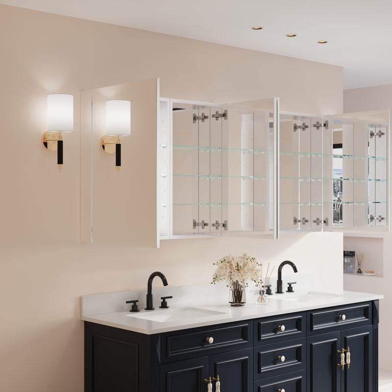72 in. ×30 in. Copper-Free Tri-Views Mirror Medicine Cabinet with Adjustable Shelves and Dual Swing Doors