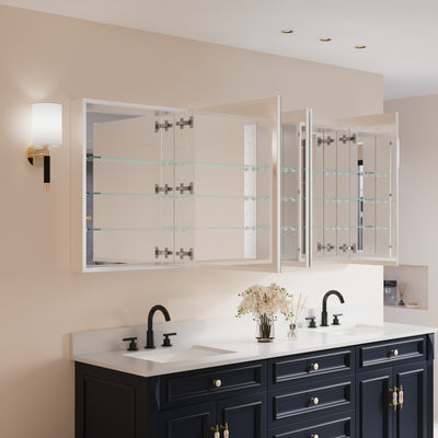80 in. ×30 in. Copper-Free Tri-Views Mirror Medicine Cabinet with Adjustable Shelves and Dual Swing Doors