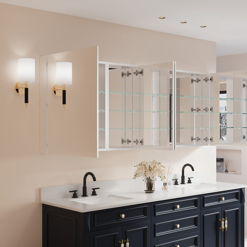 80 in. ×30 in. Copper-Free Tri-Views Mirror Medicine Cabinet with Adjustable Shelves and Dual Swing Doors