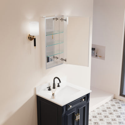 16 in. ×30 in. Copper-Free Tri-Views Mirror Medicine Cabinet with Adjustable Shelves and Right Swing Door
