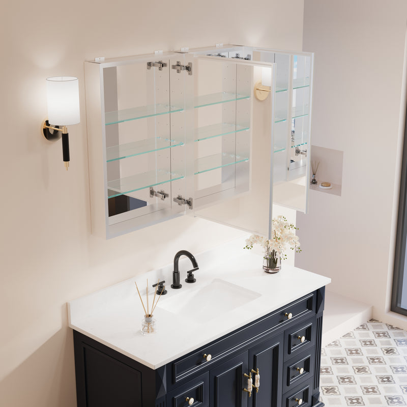 36 in. ×30 in. Copper-Free Tri-Views Mirror Medicine Cabinet with Adjustable Shelves and Dual Swing Doors