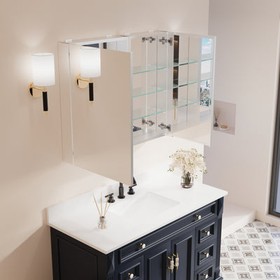 36 in. ×30 in. Copper-Free Tri-Views Mirror Medicine Cabinet with Adjustable Shelves and Dual Swing Doors