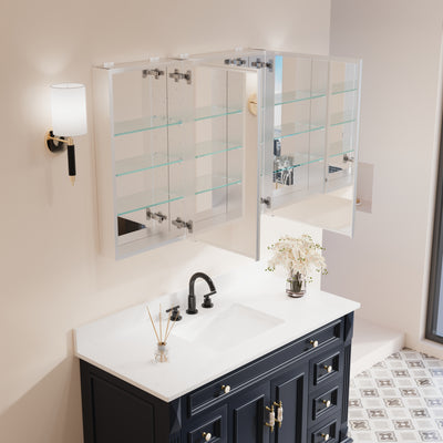 36 in. ×30 in. Copper-Free Tri-Views Mirror Medicine Cabinet with Adjustable Shelves and Dual Swing Doors
