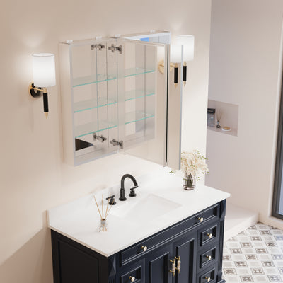 36 in. ×30 in. Copper-Free Tri-Views Mirror Medicine Cabinet with Adjustable Shelves and Dual Swing Doors