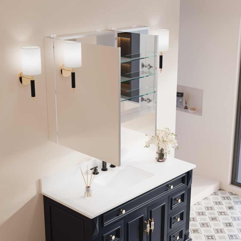 40 in. ×30 in. Copper-Free Tri-Views Mirror Medicine Cabinet with Adjustable Shelves and Dual Swing Doors