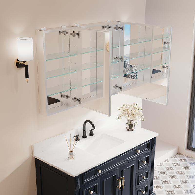 40 in. ×30 in. Copper-Free Tri-Views Mirror Medicine Cabinet with Adjustable Shelves and Dual Swing Doors