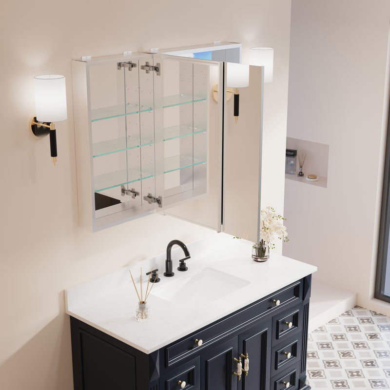 40 in. ×30 in. Copper-Free Tri-Views Mirror Medicine Cabinet with Adjustable Shelves and Dual Swing Doors