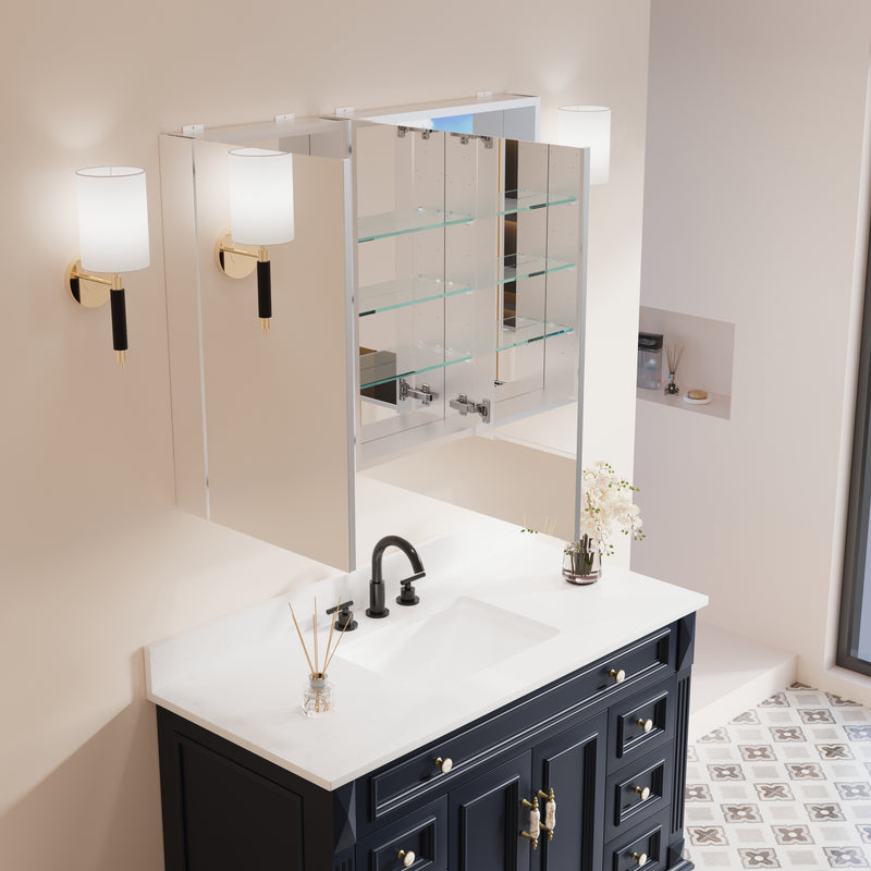 40 in. ×30 in. Copper-Free Tri-Views Mirror Medicine Cabinet with Adjustable Shelves and Dual Swing Doors