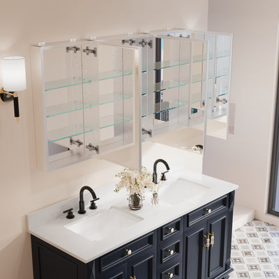 52 in. ×30 in. Copper-Free Tri-Views Mirror Medicine Cabinet with Adjustable Shelves and 3 Doors