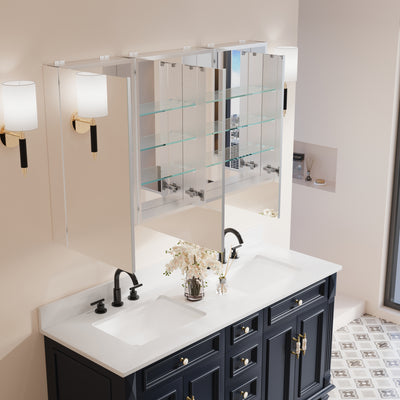 52 in. ×30 in. Copper-Free Tri-Views Mirror Medicine Cabinet with Adjustable Shelves and 3 Doors