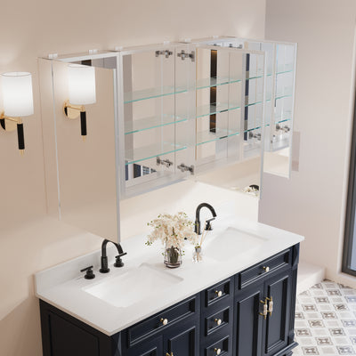 52 in. ×30 in. Copper-Free Tri-Views Mirror Medicine Cabinet with Adjustable Shelves and 3 Doors