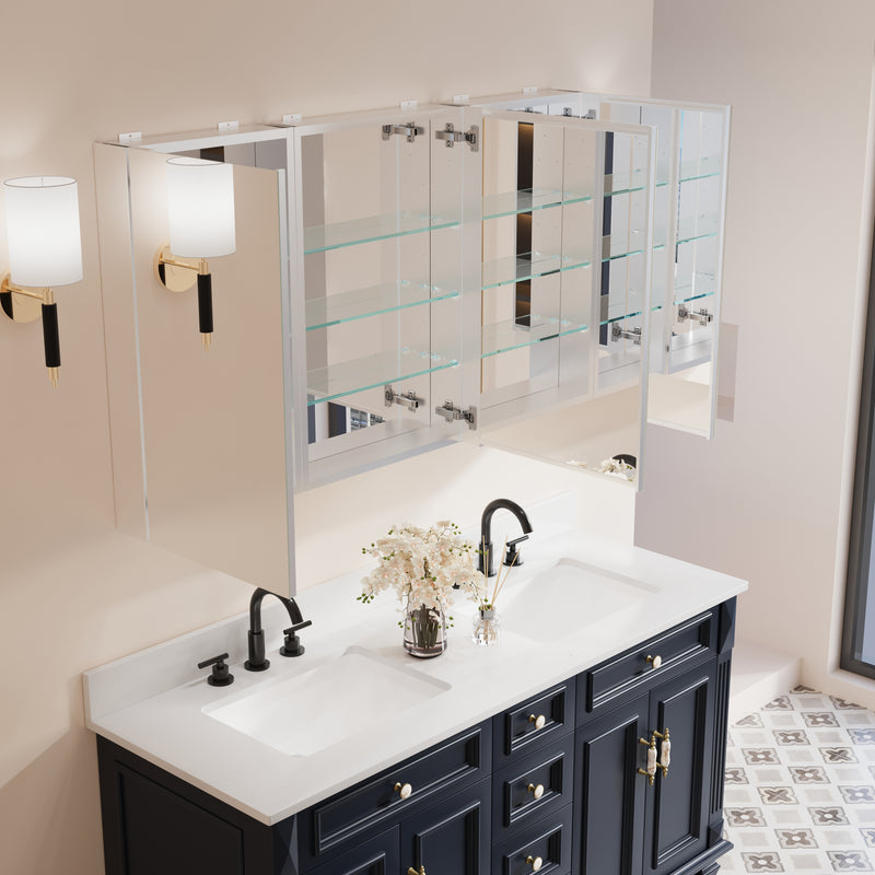 52 in. ×30 in. Copper-Free Tri-Views Mirror Medicine Cabinet with Adjustable Shelves and 3 Doors