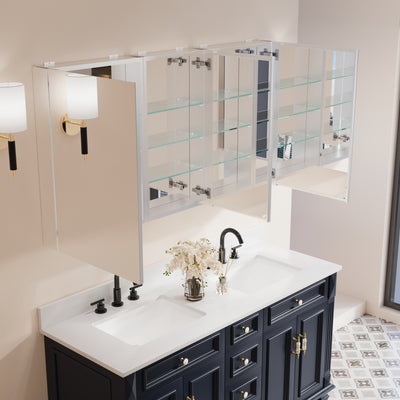 56 in. ×30 in. Copper-Free Tri-Views Mirror Medicine Cabinet with Adjustable Shelves and 3 Doors