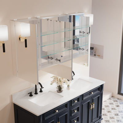 56 in. ×30 in. Copper-Free Tri-Views Mirror Medicine Cabinet with Adjustable Shelves and 3 Doors