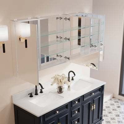 56 in. ×30 in. Copper-Free Tri-Views Mirror Medicine Cabinet with Adjustable Shelves and 3 Doors