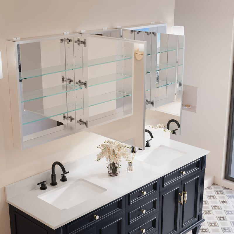 64 in. ×30 in. Copper-Free Tri-Views Mirror Medicine Cabinet with Adjustable Shelves and 3 Doors