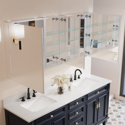 64 in. ×30 in. Copper-Free Tri-Views Mirror Medicine Cabinet with Adjustable Shelves and 3 Doors