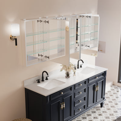 72 in. ×30 in. Copper-Free Tri-Views Mirror Medicine Cabinet with Adjustable Shelves and Dual Swing Doors