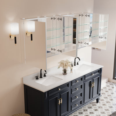 72 in. ×30 in. Copper-Free Tri-Views Mirror Medicine Cabinet with Adjustable Shelves and Dual Swing Doors