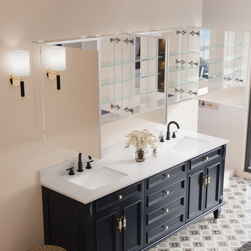80 in. ×30 in. Copper-Free Tri-Views Mirror Medicine Cabinet with Adjustable Shelves and Dual Swing Doors
