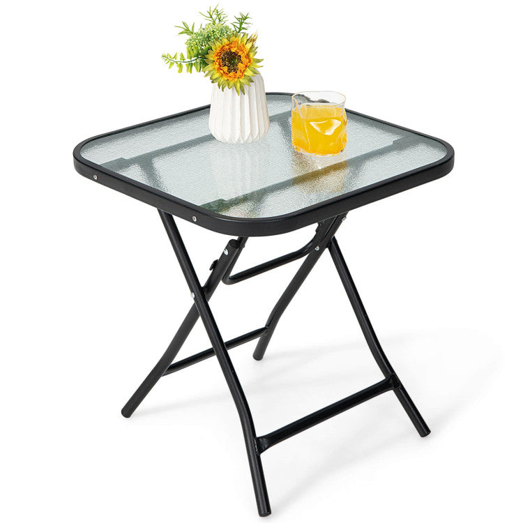 18 Inch Patio Coffee Side Table with Tempered Glass