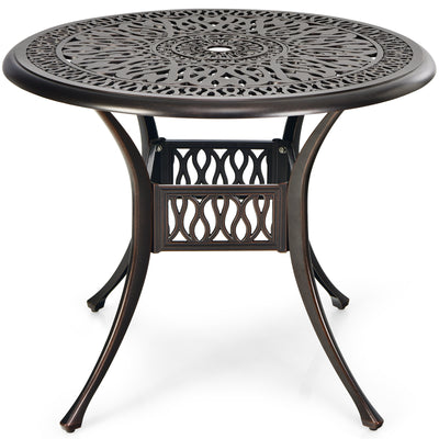 36 Inch Round Cast Aluminum Outdoor Dining Table with 2" Umbrella Hole, Patio Bistro Table for Backyard