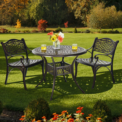 36 Inch Round Cast Aluminum Outdoor Dining Table with 2" Umbrella Hole, Patio Bistro Table for Backyard