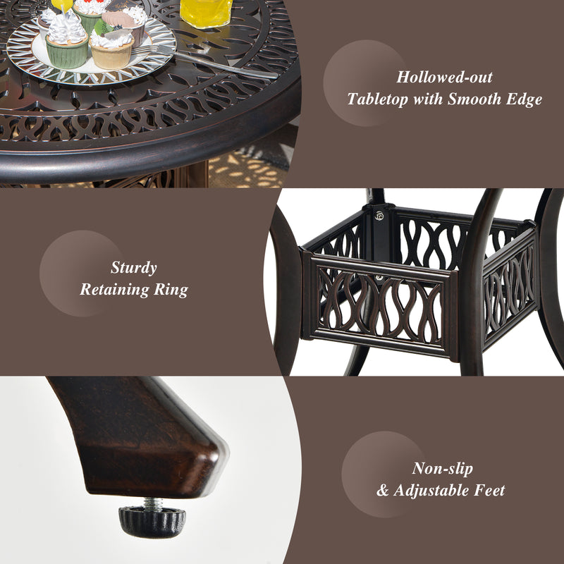 36 Inch Round Cast Aluminum Outdoor Dining Table with 2" Umbrella Hole, Patio Bistro Table for Backyard