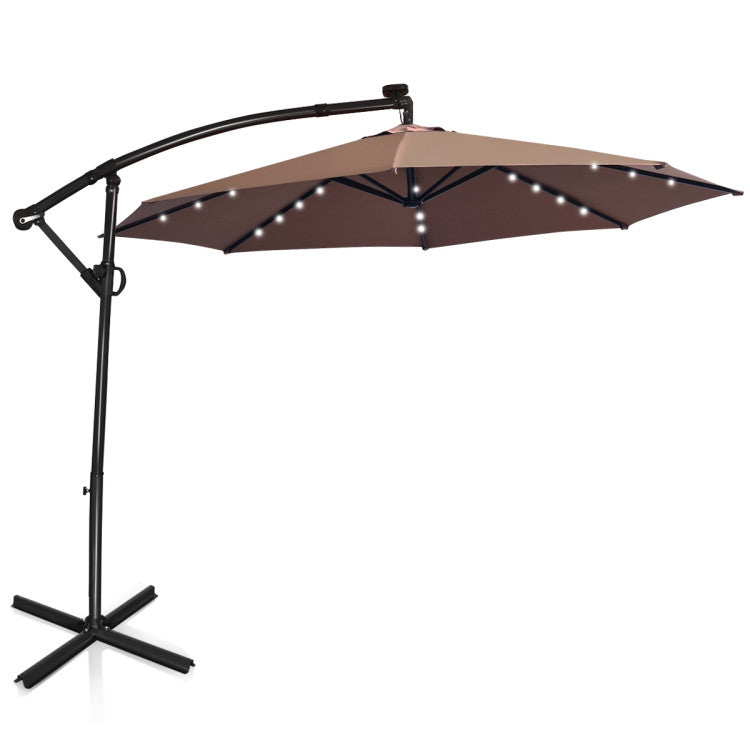 10 Feet 360° Rotation Solar Powered LED Patio Offset Umbrella without – Forclover 10 Feet 360° Rotation Solar Powered LED Patio Offset Umbrella without – Forclover