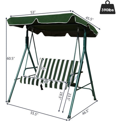 2 Person Weather Resistant Canopy Swing for Porch Garden Backyard Lawn Green